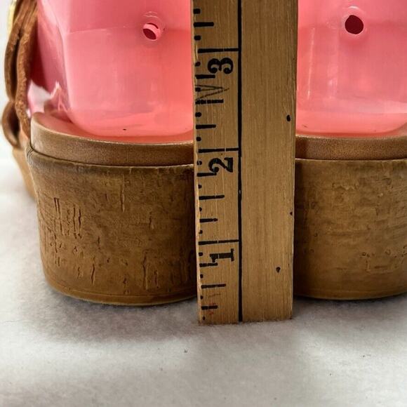 Mariella Wedge Slide Sandals Womens 8 Tan Leather Open Toe Buckle Made In Italy - Picture 5 of 12